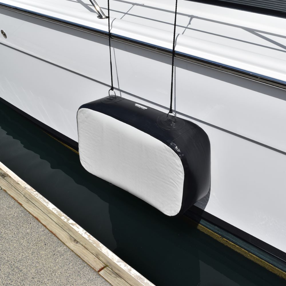 Hauraki Rectangle Inflatable Fender - light grey and black rectangle inflatable boat fenders using drop stitch technology
