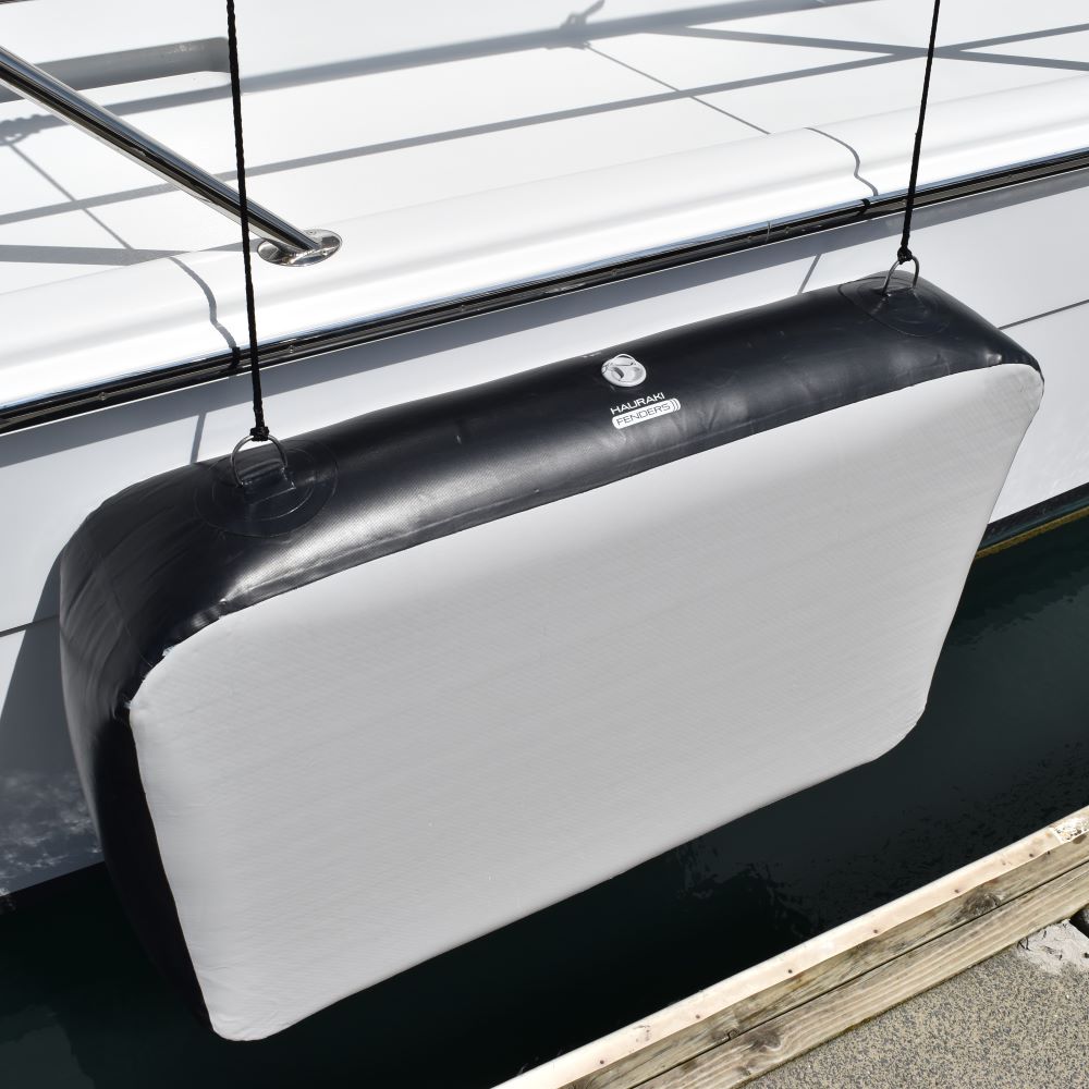 Hauraki Rectangle Inflatable Fender - light grey and black rectangle inflatable boat fenders using drop stitch technology
