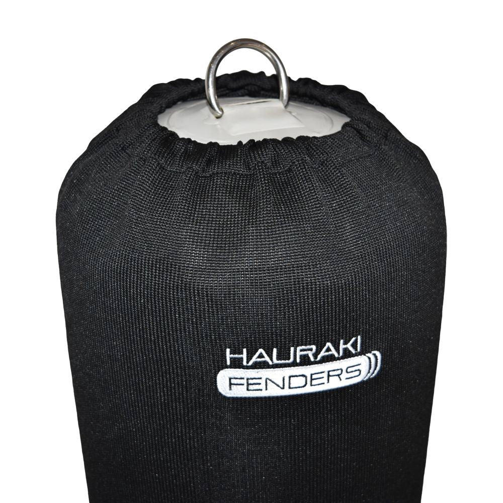 Hauraki Knitted Polyester Fender Covers -  Tubular black fender covers with drawstring for inflatable boat fenders